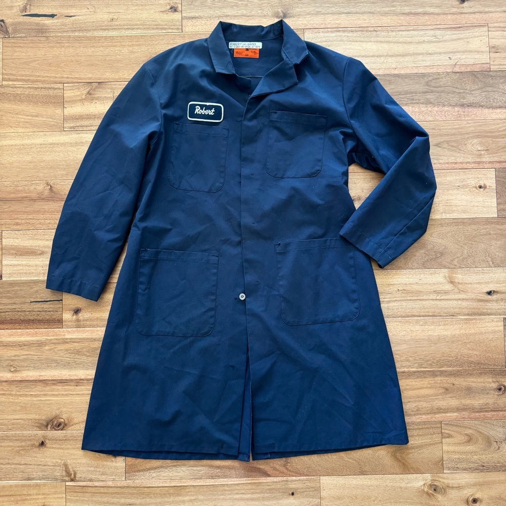 Vintage Navy Blue military issued long lab‎ shop coat size 46
